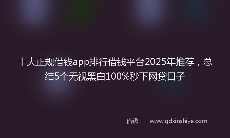 十大正规借钱app排行借钱平台2025年推荐，总结5个无视黑白100%秒下网贷口子
