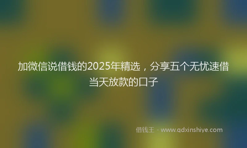 加微信说借钱的2025年精选，分享五个无忧速借当天放款的口子
