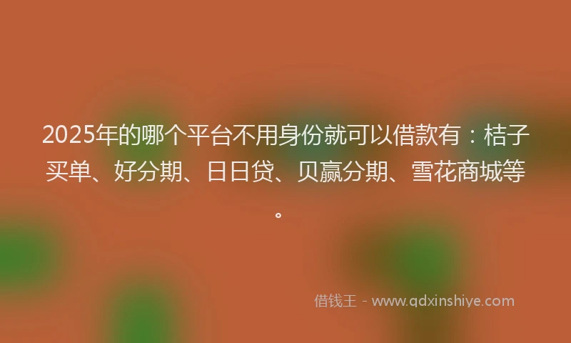 2025年的哪个平台不用身份就可以借款有：桔子买单、好分期、日日贷、贝赢分期、雪花商城等。