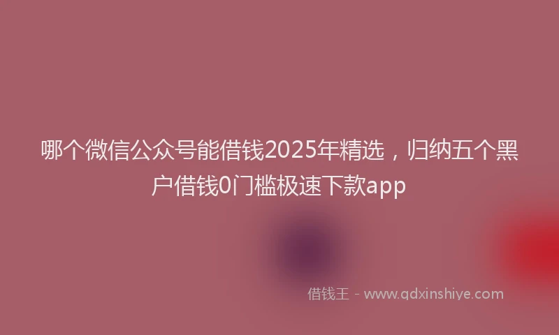 哪个微信公众号能借钱2025年精选，归纳五个黑户借钱0门槛极速下款app