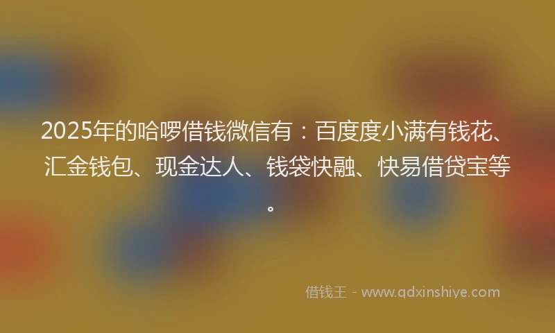 2025年的哈啰借钱微信有：百度度小满有钱花、汇金钱包、现金达人、钱袋快融、快易借贷宝等。