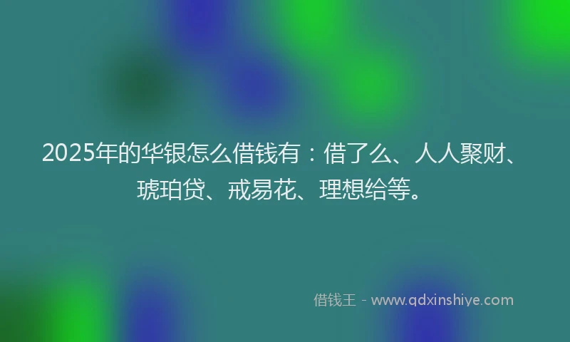 2025年的华银怎么借钱有：借了么、人人聚财、琥珀贷、戒易花、理想给等。