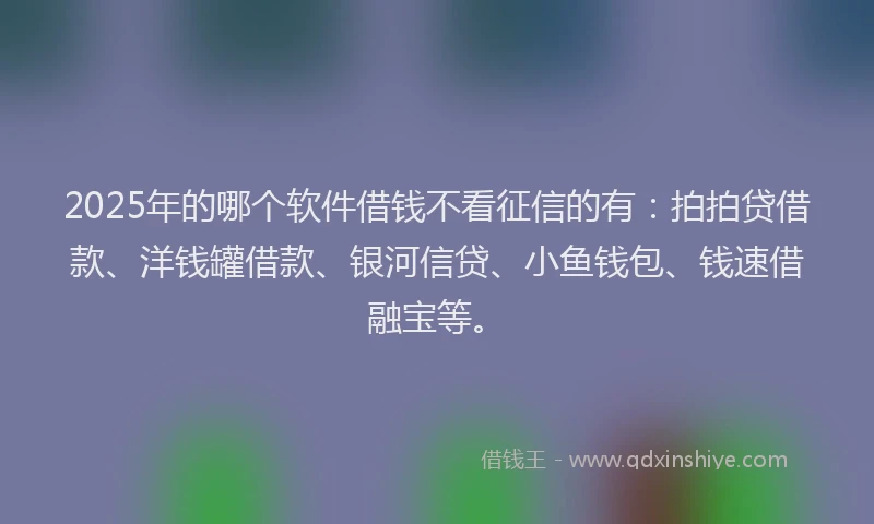 2025年的哪个软件借钱不看征信的有：拍拍贷借款、洋钱罐借款、银河信贷、小鱼钱包、钱速借融宝等。