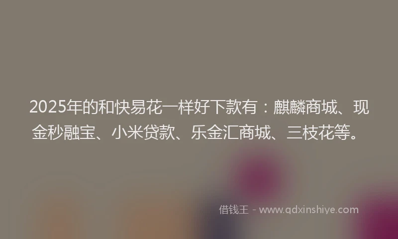 2025年的和快易花一样好下款有：麒麟商城、现金秒融宝、小米贷款、乐金汇商城、三枝花等。