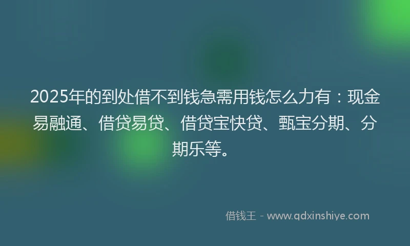 2025年的到处借不到钱急需用钱怎么力有：现金易融通、借贷易贷、借贷宝快贷、甄宝分期、分期乐等。