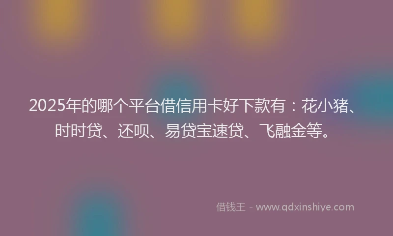 2025年的哪个平台借信用卡好下款有：花小猪、时时贷、还呗、易贷宝速贷、飞融金等。