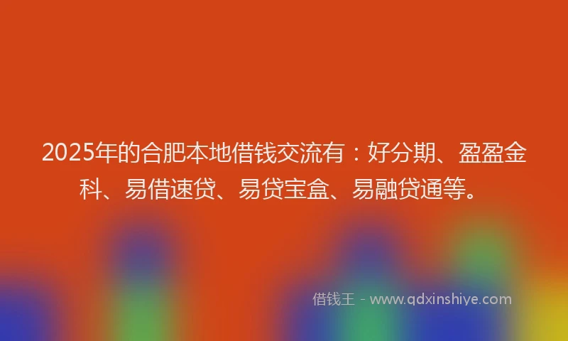 2025年的合肥本地借钱交流有：好分期、盈盈金科、易借速贷、易贷宝盒、易融贷通等。