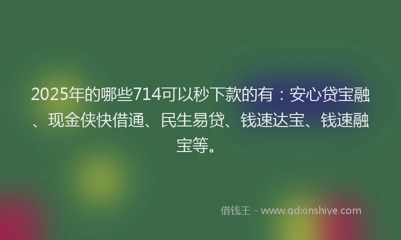 2025年的哪些714可以秒下款的有：安心贷宝融、现金侠快借通、民生易贷、钱速达宝、钱速融宝等。