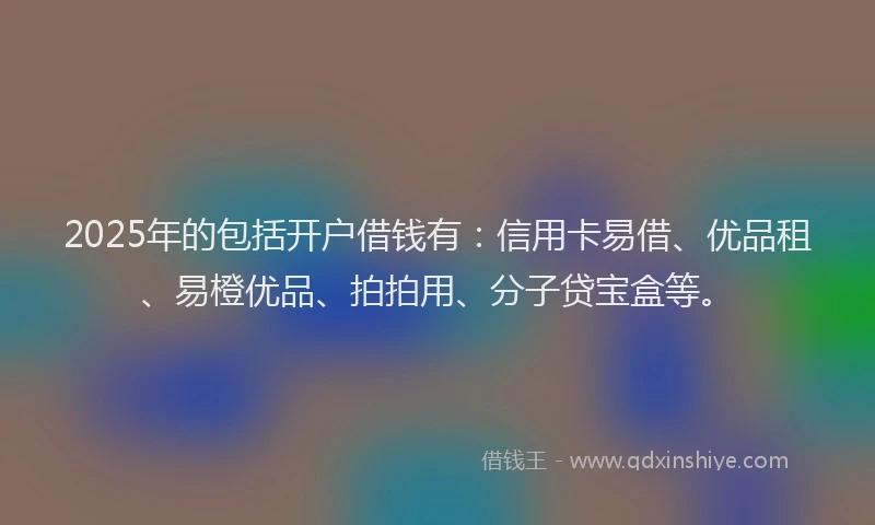 2025年的包括开户借钱有：信用卡易借、优品租、易橙优品、拍拍用、分子贷宝盒等。
