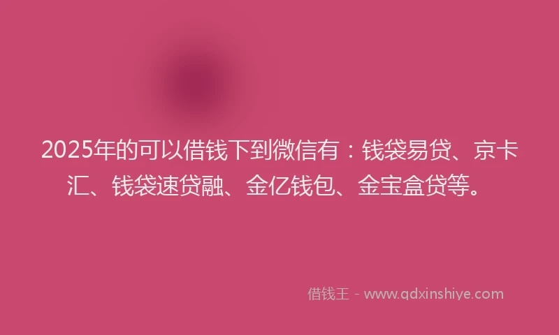 2025年的可以借钱下到微信有：钱袋易贷、京卡汇、钱袋速贷融、金亿钱包、金宝盒贷等。