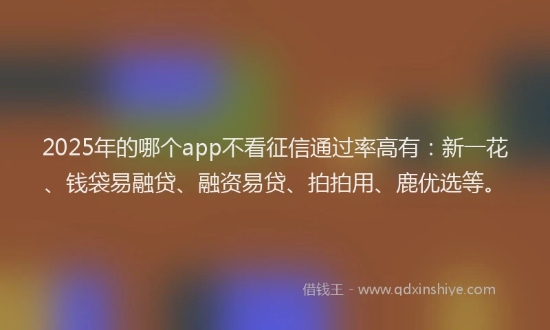 2025年的哪个app不看征信通过率高有：新一花、钱袋易融贷、融资易贷、拍拍用、鹿优选等。