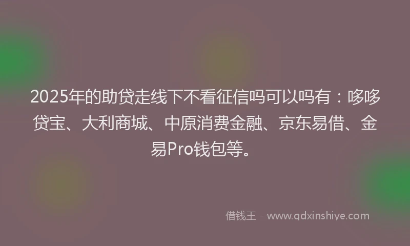 2025年的助贷走线下不看征信吗可以吗有：哆哆贷宝、大利商城、中原消费金融、京东易借、金易Pro钱包等。