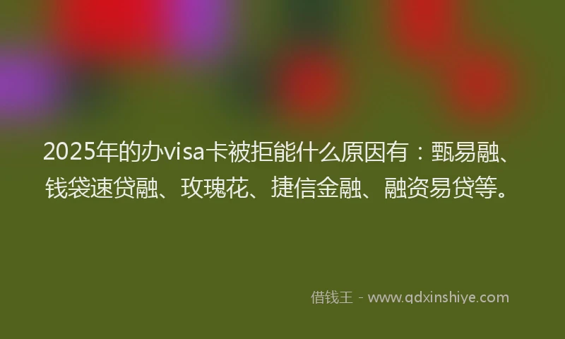 2025年的办visa卡被拒能什么原因有：甄易融、钱袋速贷融、玫瑰花、捷信金融、融资易贷等。