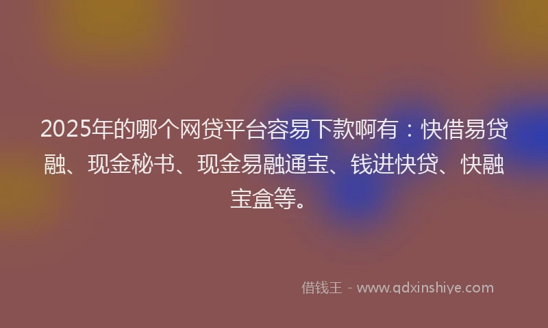 2025年的哪个网贷平台容易下款啊有：快借易贷融、现金秘书、现金易融通宝、钱进快贷、快融宝盒等。