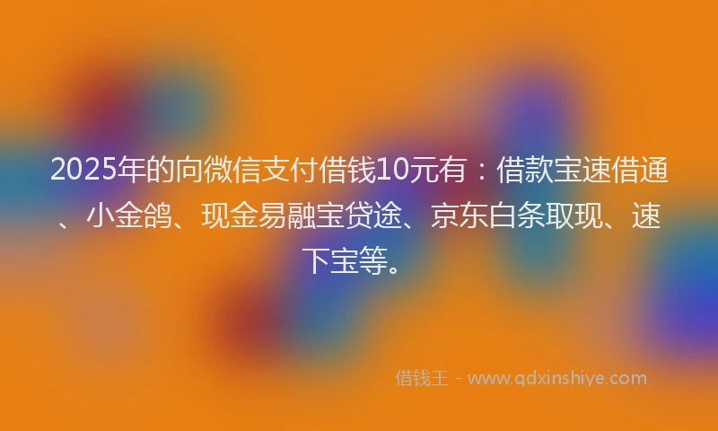 2025年的向微信支付借钱10元有：借款宝速借通、小金鸽、现金易融宝贷途、京东白条取现、速下宝等。