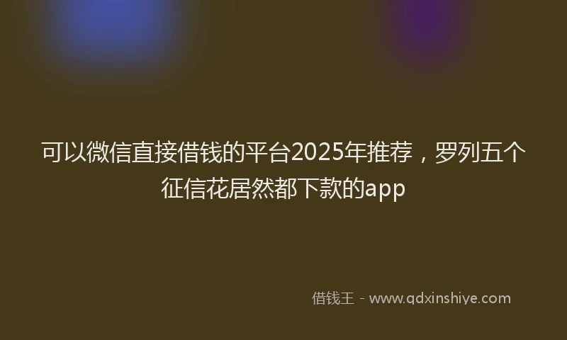 可以微信直接借钱的平台2025年推荐，罗列五个征信花居然都下款的app