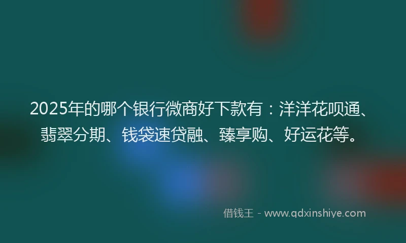 2025年的哪个银行微商好下款有：洋洋花呗通、翡翠分期、钱袋速贷融、臻享购、好运花等。