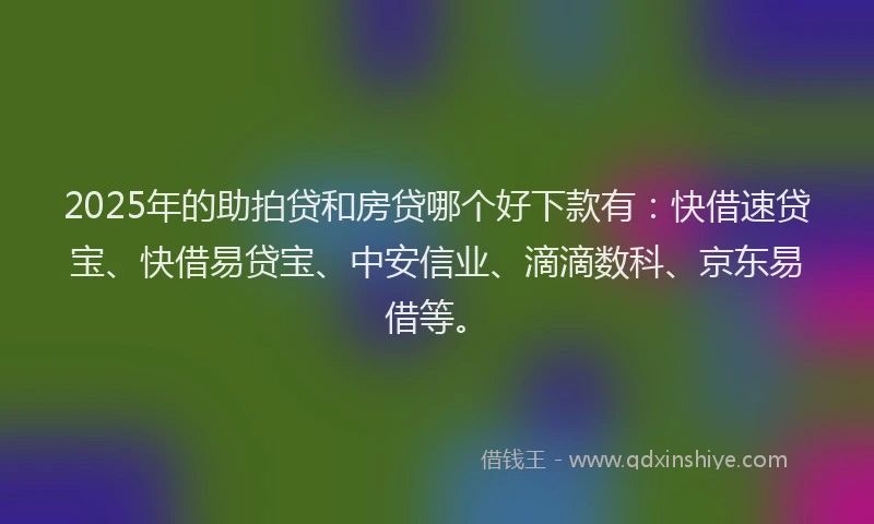 2025年的助拍贷和房贷哪个好下款有：快借速贷宝、快借易贷宝、中安信业、滴滴数科、京东易借等。