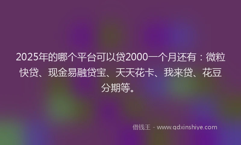 2025年的哪个平台可以贷2000一个月还有：微粒快贷、现金易融贷宝、天天花卡、我来贷、花豆分期等。