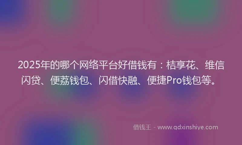 2025年的哪个网络平台好借钱有：桔享花、维信闪贷、便荔钱包、闪借快融、便捷Pro钱包等。