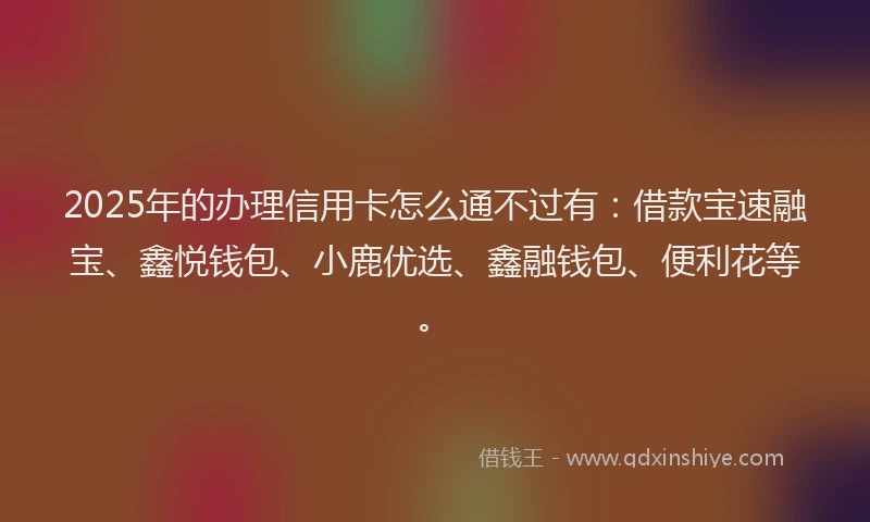 2025年的办理信用卡怎么通不过有：借款宝速融宝、鑫悦钱包、小鹿优选、鑫融钱包、便利花等。
