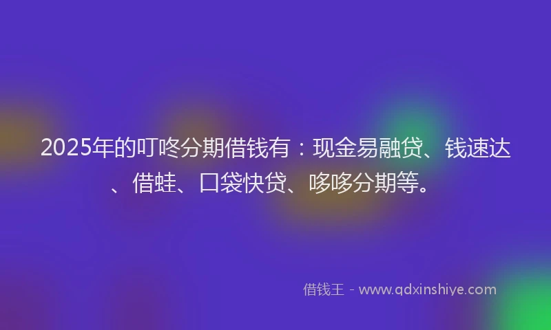 2025年的叮咚分期借钱有：现金易融贷、钱速达、借蛙、口袋快贷、哆哆分期等。