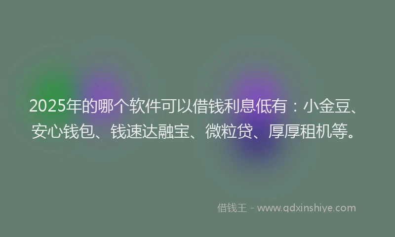 2025年的哪个软件可以借钱利息低有：小金豆、安心钱包、钱速达融宝、微粒贷、厚厚租机等。