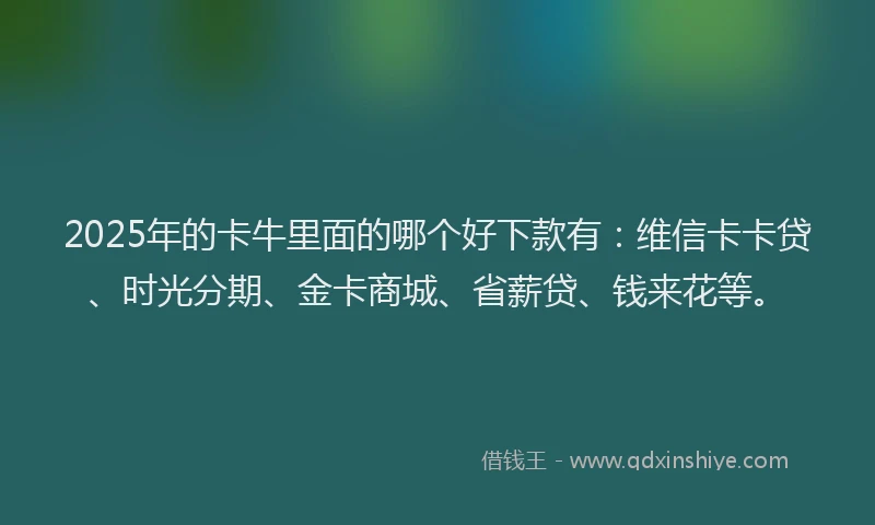 2025年的卡牛里面的哪个好下款有：维信卡卡贷、时光分期、金卡商城、省薪贷、钱来花等。