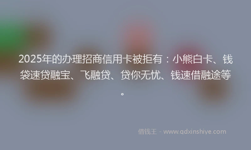2025年的办理招商信用卡被拒有：小熊白卡、钱袋速贷融宝、飞融贷、贷你无忧、钱速借融途等。