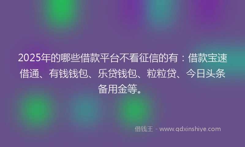 2025年的哪些借款平台不看征信的有：借款宝速借通、有钱钱包、乐贷钱包、粒粒贷、今日头条备用金等。