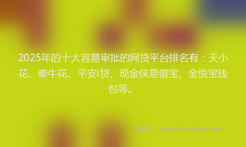 2025年的十大容易审批的网贷平台排名有：天小花、牵牛花、平安i贷、现金侠易借宝、金悦宝钱包等。