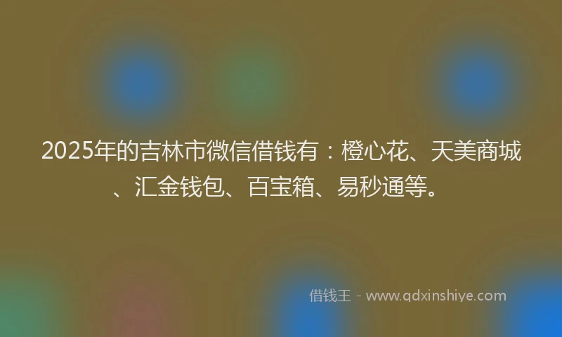 2025年的吉林市微信借钱有：橙心花、天美商城、汇金钱包、百宝箱、易秒通等。