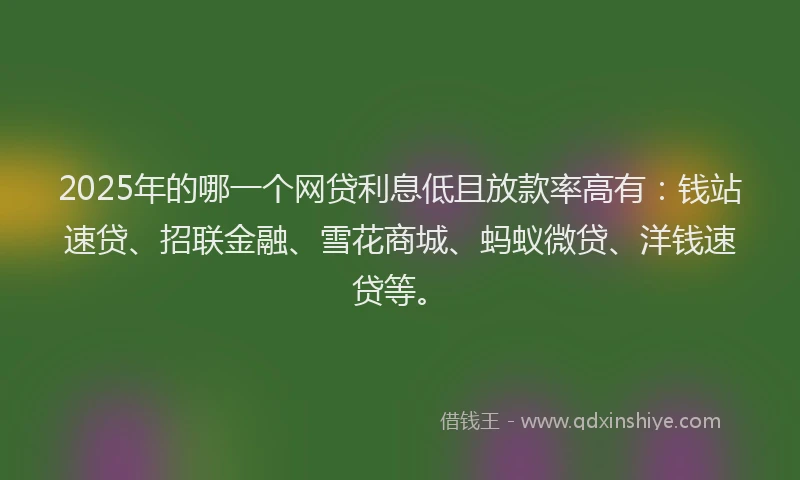 2025年的哪一个网贷利息低且放款率高有：钱站速贷、招联金融、雪花商城、蚂蚁微贷、洋钱速贷等。