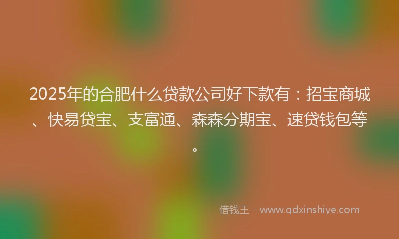2025年的合肥什么贷款公司好下款有：招宝商城、快易贷宝、支富通、森森分期宝、速贷钱包等。