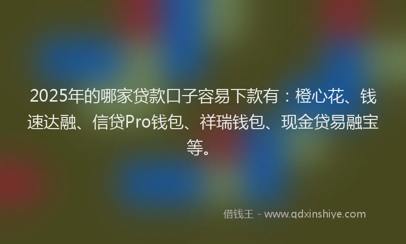 2025年的哪家贷款口子容易下款有：橙心花、钱速达融、信贷Pro钱包、祥瑞钱包、现金贷易融宝等。