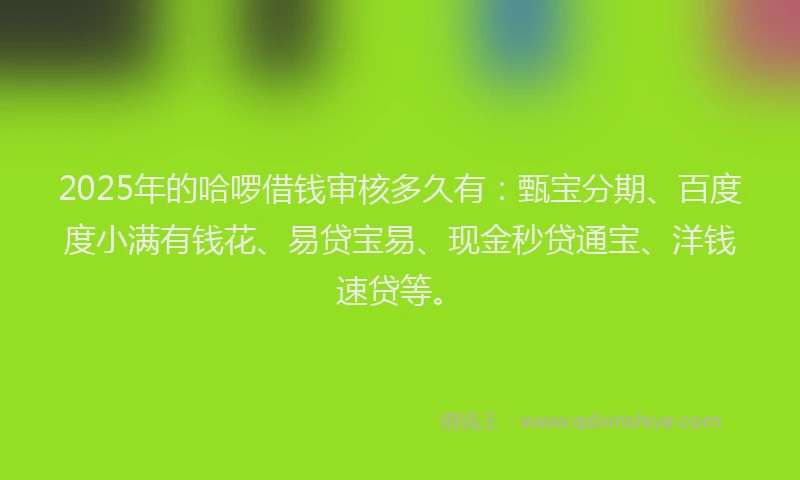 2025年的哈啰借钱审核多久有：甄宝分期、百度度小满有钱花、易贷宝易、现金秒贷通宝、洋钱速贷等。