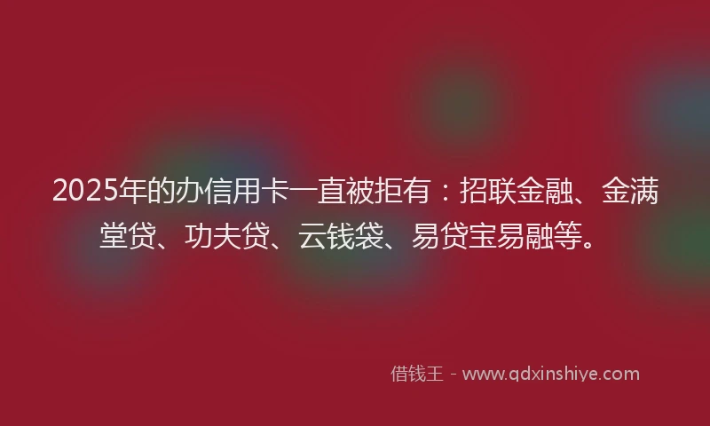 2025年的办信用卡一直被拒有：招联金融、金满堂贷、功夫贷、云钱袋、易贷宝易融等。