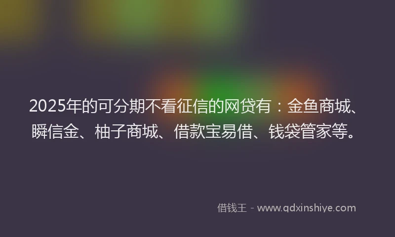 2025年的可分期不看征信的网贷有：金鱼商城、瞬信金、柚子商城、借款宝易借、钱袋管家等。