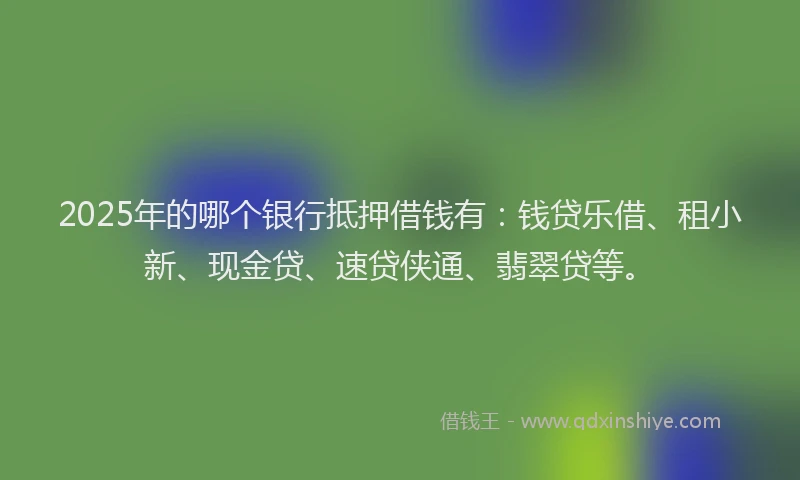 2025年的哪个银行抵押借钱有：钱贷乐借、租小新、现金贷、速贷侠通、翡翠贷等。