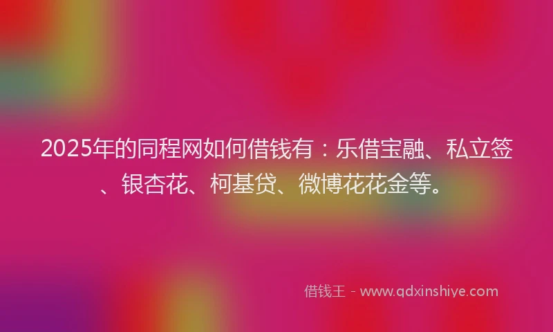2025年的同程网如何借钱有：乐借宝融、私立签、银杏花、柯基贷、微博花花金等。
