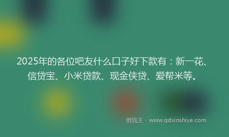 2025年的各位吧友什么口子好下款有：新一花、信贷宝、小米贷款、现金侠贷、爱帮米等。
