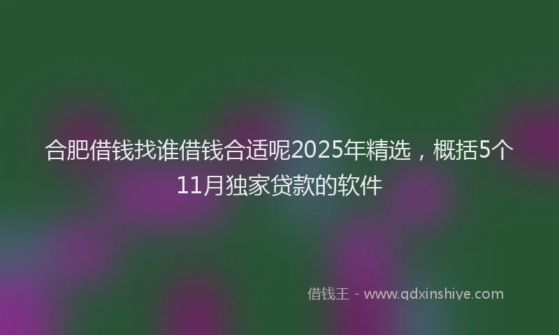 合肥借钱找谁借钱合适呢2025年精选，概括5个11月独家贷款的软件