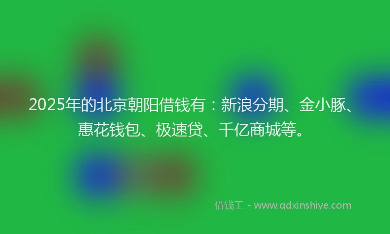 2025年的北京朝阳借钱有：新浪分期、金小豚、惠花钱包、极速贷、千亿商城等。