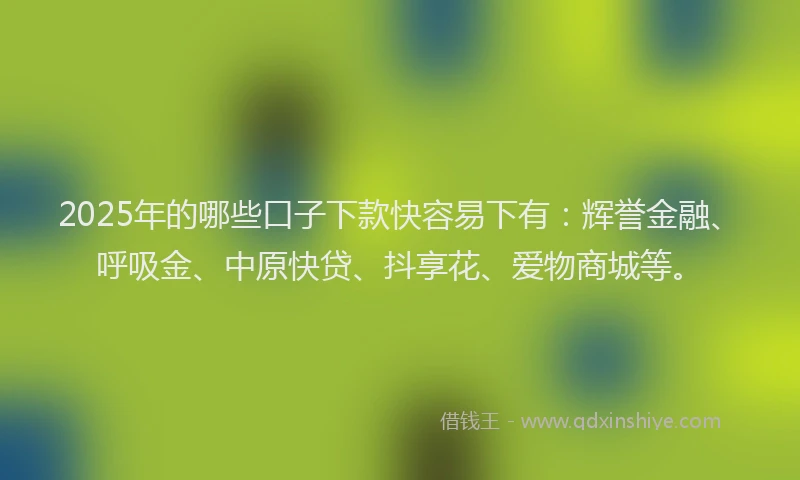 2025年的哪些口子下款快容易下有：辉誉金融、呼吸金、中原快贷、抖享花、爱物商城等。