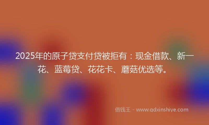 2025年的原子贷支付贷被拒有：现金借款、新一花、蓝莓贷、花花卡、蘑菇优选等。