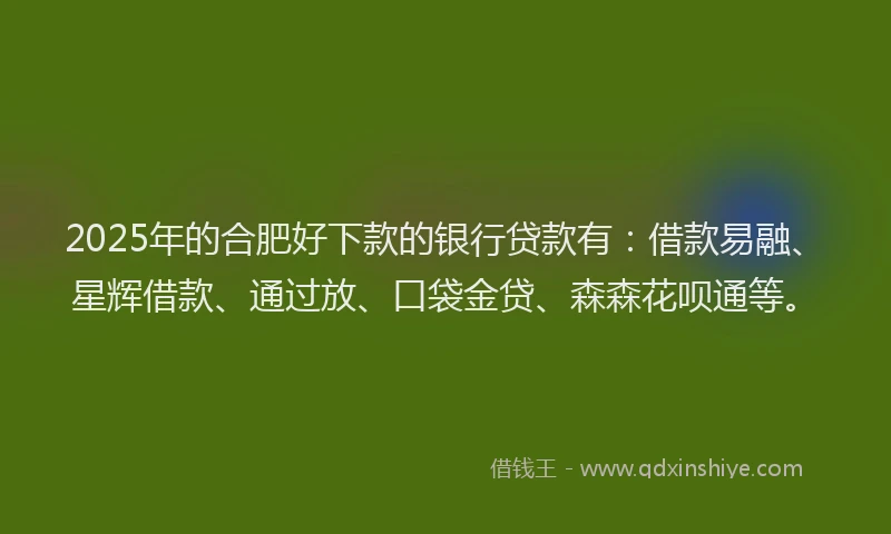 2025年的合肥好下款的银行贷款有：借款易融、星辉借款、通过放、口袋金贷、森森花呗通等。