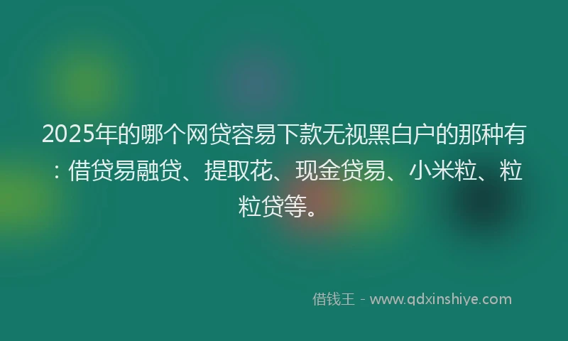 2025年的哪个网贷容易下款无视黑白户的那种有：借贷易融贷、提取花、现金贷易、小米粒、粒粒贷等。