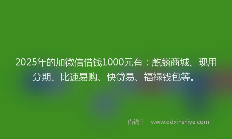 2025年的加微信借钱1000元有：麒麟商城、现用分期、比速易购、快贷易、福禄钱包等。