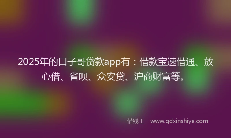 2025年的口子哥贷款app有：借款宝速借通、放心借、省呗、众安贷、沪商财富等。