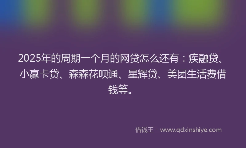 2025年的周期一个月的网贷怎么还有：疾融贷、小赢卡贷、森森花呗通、星辉贷、美团生活费借钱等。